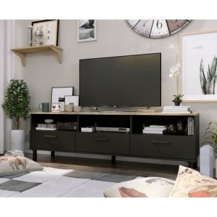 OXFORD Meuble TV décor noir et chene - Style industriel - L 158 x P 40 x H 47 cm