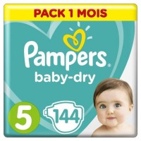 PAMPERS Baby Dry Taille 5 - 11 a 23kg - 144 couches - Format pack 1 mois