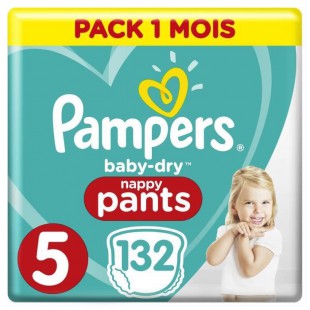 PAMPERS Baby-Dry Pants Taille 5, 12-17kg, 132 Couches - Pack 1 Mois
