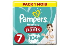 PAMPERS Baby-Dry Pants Taille 7, 17+kg, 104 Couches Pack 1 Mois