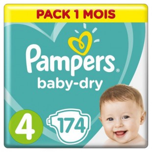 PAMPERS Baby-Dry Taille 4, 9-14 kg - 174 Couches - Pack 1 Mois