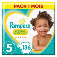 PAMPERS Premium Protection Taille 5 11-23kg - 136 Couches, Pack 1 Mois