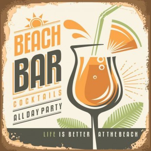 Panneau déco Beach Bar - 20x20 cm - MDF - Orange, vert et marron