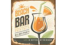 Panneau déco Beach Bar - 20x20 cm - MDF - Orange, vert et marron