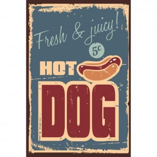 Panneau déco Hot Dog - 20x30 cm - MDF - Rouge et beige