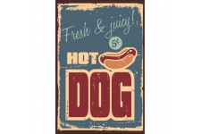 Panneau déco Hot Dog - 20x30 cm - MDF - Rouge et beige