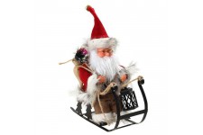 Personnage de Noël : Pere Noël automate sur luge - H 25 x 24,5 x 10 cm - Rouge et blanc