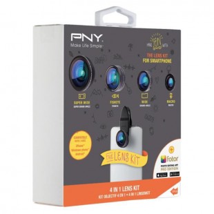 PNY The Lens Kit 4 en 1 Kit d'Objectifs pour Smartphone Noir