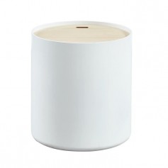 PoeTIC Table d'appoint ronde style contemporain blanc laqué mat avec plateau placage Paulownia - Ø 38 cm