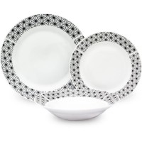 Service de Table 18 pieces en porcelaine formes géométriques noir et blanc