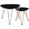 SIXTIES 2 tables basses gigognes vintage - MDF noir laqué mat avec pieds métal cuivre laqué - L 60 x l 60 cm et L 40 x l 40 cm