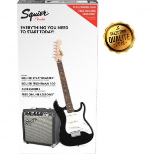 SQUIER by FENDER Pack guitare électrique noire junior avec un ampli, une sangle, un câble jack et un lot de médiators