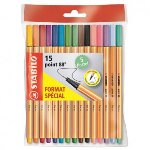 STABILO Ecopack x 15 stylos-feutres point 88 - Coloris assortis dont 5 pastel
