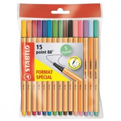 STABILO Ecopack x 15 stylos-feutres point 88 - Coloris assortis dont 5 pastel