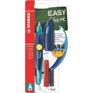 Blister carton x 1 stylo-plume STABILO EASYbirdy gaucher + 1 clé de réglage - bleu/turquoise