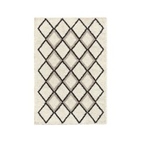 SUZAN Tapis de salon Shaggy - Style berbere - 150 x 220 cm - Creme et gris - Motif géométrique