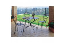 Table de jardin romantique en fer forgé avec trou central pour parasol - 95 cm - Vert/Gris
