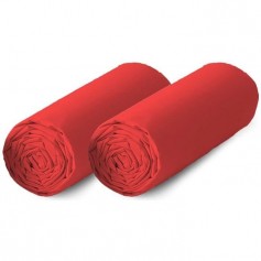 TODAY Lot de 2 draps housse 100% coton - 140x190 cm - Rouge