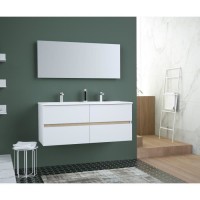 TOTEM Salle de bain 120cm - 4 tiroirs fermetures ralenties - double vasque en céramique + miroir