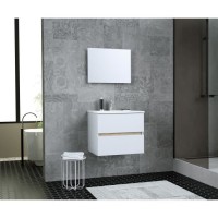 TOTEM Salle de bain 60cm - 2 tiroirs fermetures ralenties - simple vasque en céramique + miroir