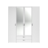 VARIA Armoire 4 portes miroir décor blanc - L 160 x P 51 x H 185 cm