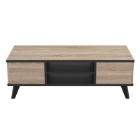 WAYNE Table basse - Contemporain - Décor chene brossé et noir mat - L 106 x l 50,1 cm