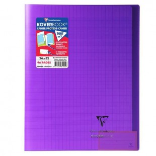 CLAIREFONTAINE - Cahier piqûre KOVERBOOK - 24 x 32 - 96 pages Seyes - Couverture Polypro translucide - Violet
