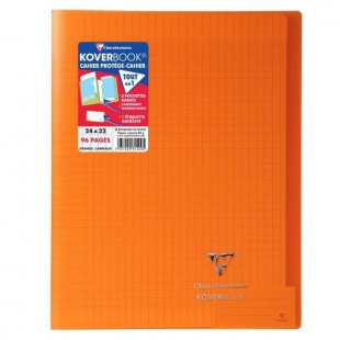 CLAIREFONTAINE - Cahier piqûre KOVERBOOK - 24 x 32 - 96 pages Seyes - Couverture Polypro translucide - Orange