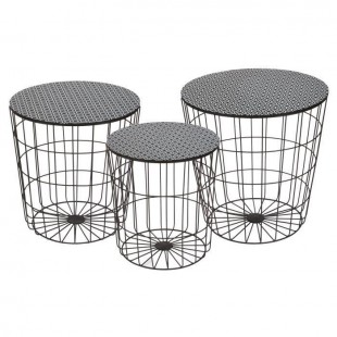 AUSTRAL 3 tables basses rondes style contemporain en métal noir - D 35 cm - 40 cm et 45 cm