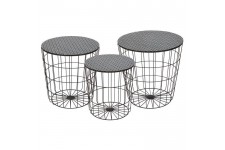 AUSTRAL 3 tables basses rondes style contemporain en métal noir - D 35 cm - 40 cm et 45 cm