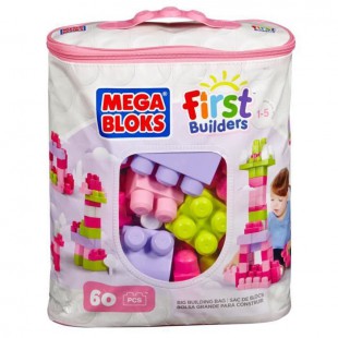 MEGA BLOKS - First Builders - Sac Medium Rose - 60 blocs de construction - 1 an et +