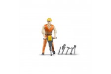 BRUDER - Figurine ouvrier avec accessoires de chantier - 10,7 cm