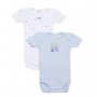 Lot de 2 bodies bébé manches courtes Garcon ABSORBA - 100% coton - Blanc et Bleu - motif Lapin et étoiles