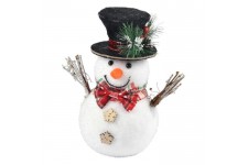 AUTOUR DE MINUIT Bonhomme de neige avec chapeau et noeud - H 21cm
