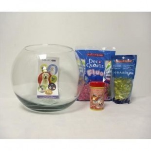 TYROL Kit Aquaboule 230 - Aquarium en boule en verre + Alimentation + Gravier pour Aquariophilie - 5 L