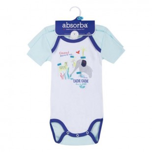 Lot de 2 bodies bébé Garcon ABSORBA - 100% coton - Blanc Turquoise - Lagune