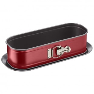 TEFAL Moule a cake Delibake en acier - Ø 30 x 11 cm - Rouge et gris - Avec charniere