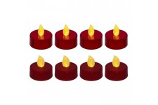 Lot de 8 bougies LED chauffe-plats - pailletées et métallisées - Rouge