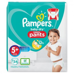 PAMPERS Baby Dry Pants Taille 5+, 12-17 kg, 34 couches culottes