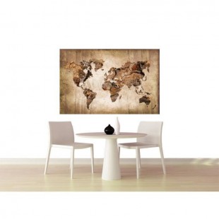 Tableau Carte du Monde - 80x50 cm - Impression sur toile - Agrafé sur châssis en pin maritime