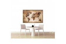 Tableau Carte du Monde - 80x50 cm - Impression sur toile - Agrafé sur châssis en pin maritime