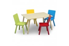 DELTA KIDS Table enfant rectancgulaire beige + 4 chaises bois multicolor