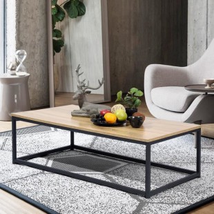 FACTO Table basse rectangle chene - Décor chene et noir - L 110 x P 60 x H 34 cm