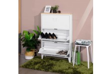 LIVERPOOL Meuble a Chaussures - Métal blanc et décor chene - L 65,5 x P 15,5 x H 105 cm