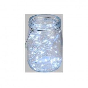 Pot en verre Ø15,5 cm avec guirlande de 40 MicroLED lumiere fixe blanc froid