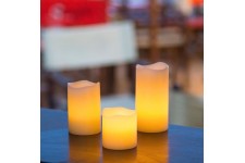 Set de 3 Bougies cire Ivoire - LED effet flamme - H 5, 7,5 et 10 cm - D 5cm
