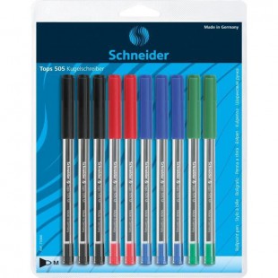 SCHNEIDER - Lot de 10 stylos a bille Tops 505 M - Pointe inox