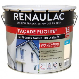 RENAULAC Peinture de façade Pliolite Haute résistance - 10 L - Ton pierre