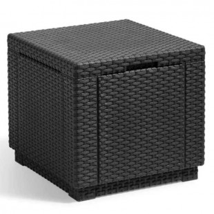 Table cube imitation rotin tressé avec rangement résine gris anthracite de 60L- ALLIBERT
