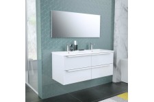 ZOOM meuble de salle de bain double vasque avec miroir L 120cm - 4 tiroirs a fermeture ralenties - Blanc laqué brillant